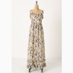 ANTHRO Moulinette Hydrangea Petals Silk Maxi Dress